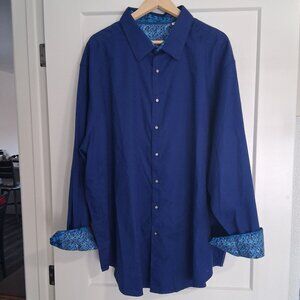 Robert Graham Classic Fit Stretch Solid Blue Flip Cuff Sport Shirt 3XL